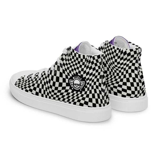 Checkerboard Wave Women’s high top canvas shoes
