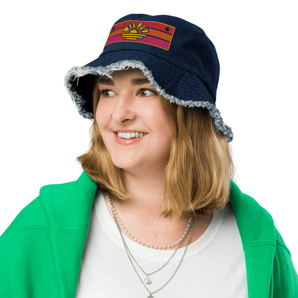Wildly Sunset Distressed denim bucket hat